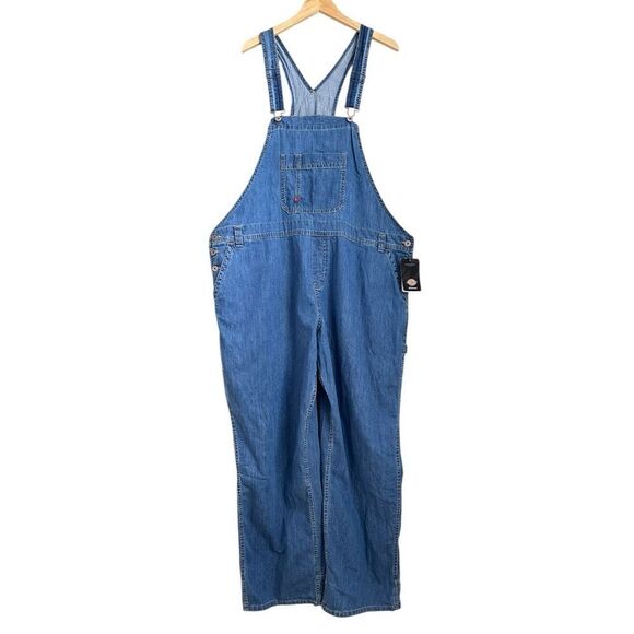 Dickies Women 2XL XXL Bib Overalls Blue Jean Denim Workwear Utility Medium Wash - Picture 2 of 13